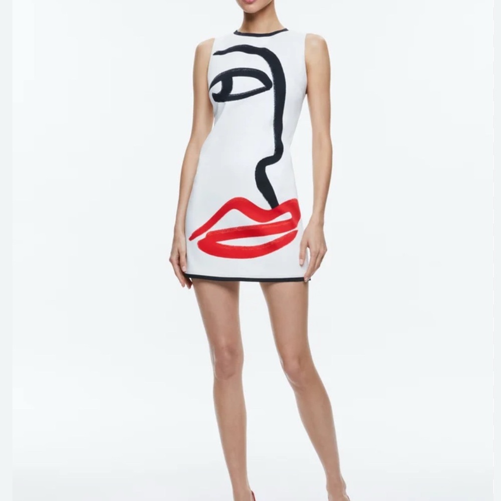 Alice + Olivia X Koketit- Clyde Aline Abstract Face Print White Dress